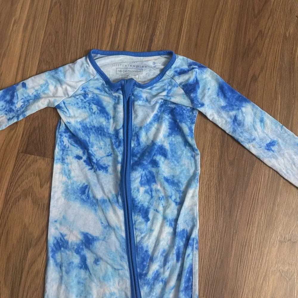 Little Sleepies Baby Boys Tie Dye Blue Footie Sleeper Pajamas  18-24 Months VGC